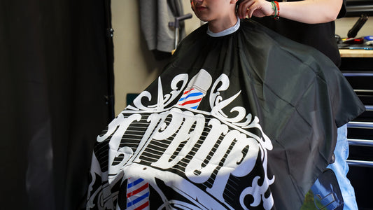 BLACK CLIPD UP LOGO BARBER CAPE METAL HOOK
